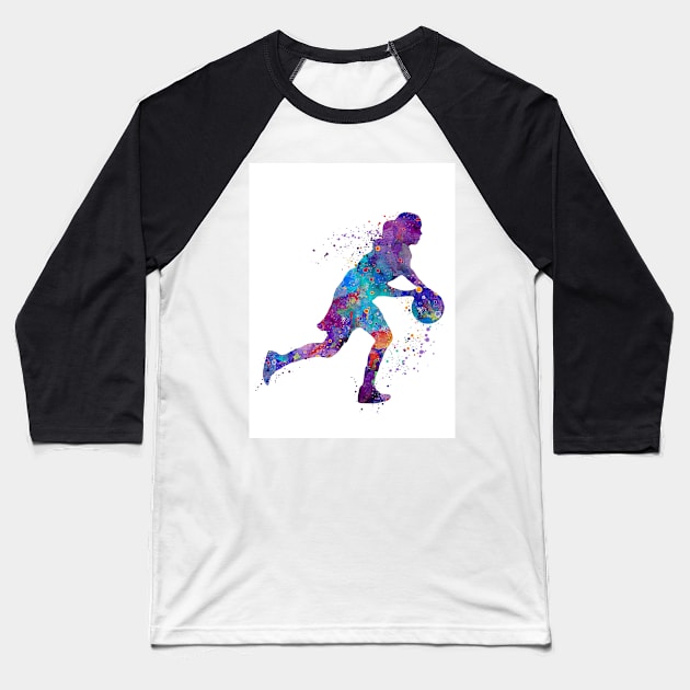 Basketball Girl Colorful Watercolor Silhouette Baseball T-Shirt by LotusGifts